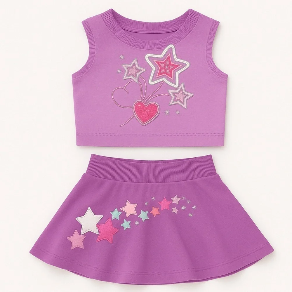 Purple Star Print Circo Skort and Top Matching Set